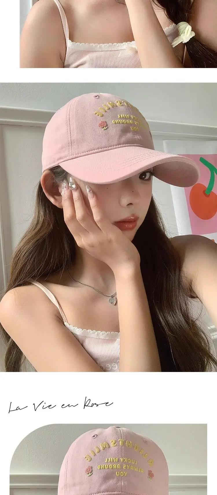 Floral Pink Baseball Cap for Women Spring Summer — feature 5