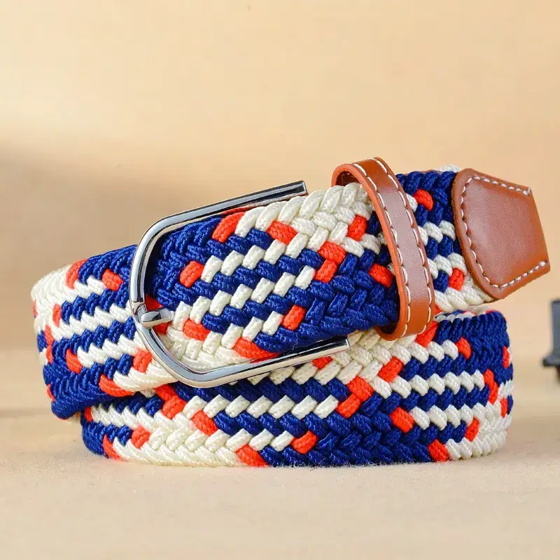 Women Blue White Braided Belt with Buckle - Image 23