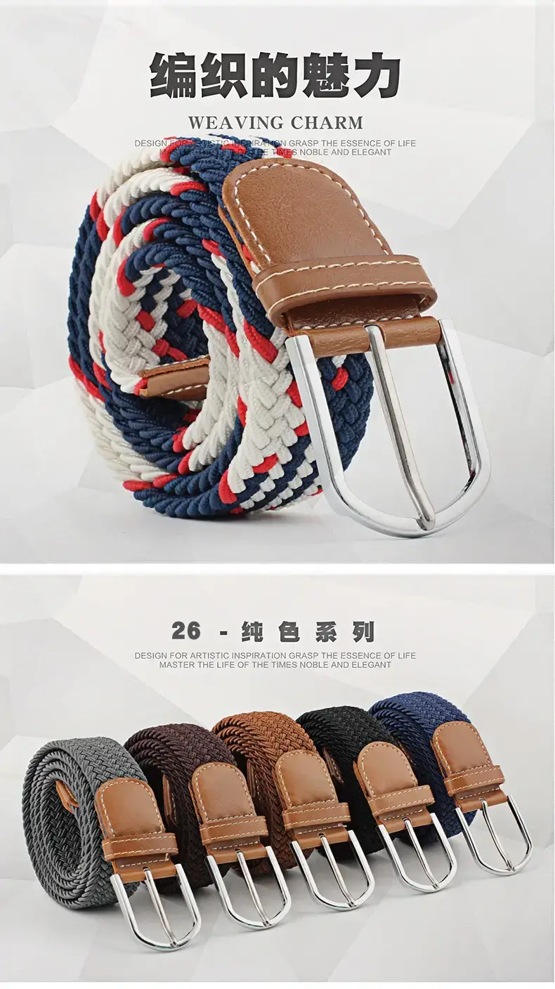 Women Blue White Braided Belt with Buckle — feature 3