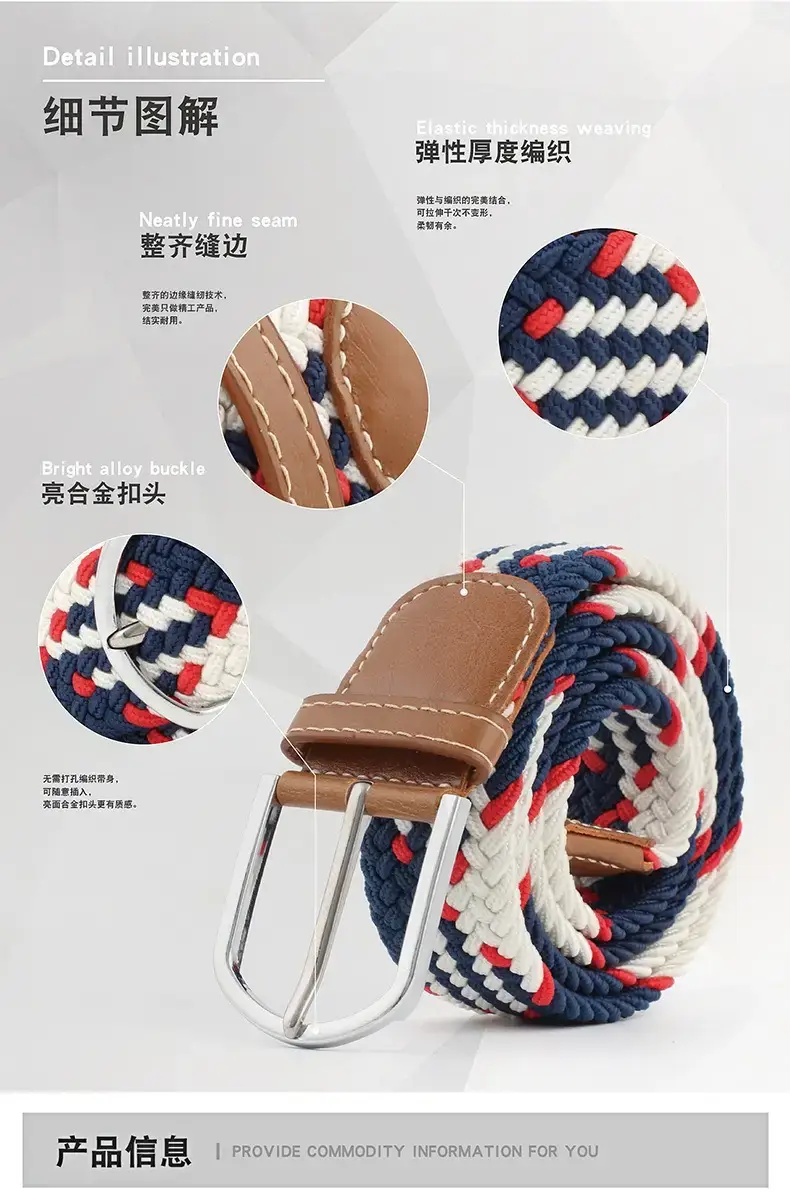 Women Blue White Braided Belt with Buckle — feature 6
