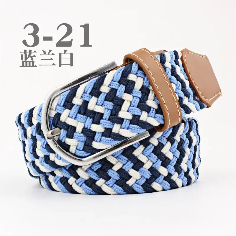 Women Blue White Braided Belt with Buckle - Image 20