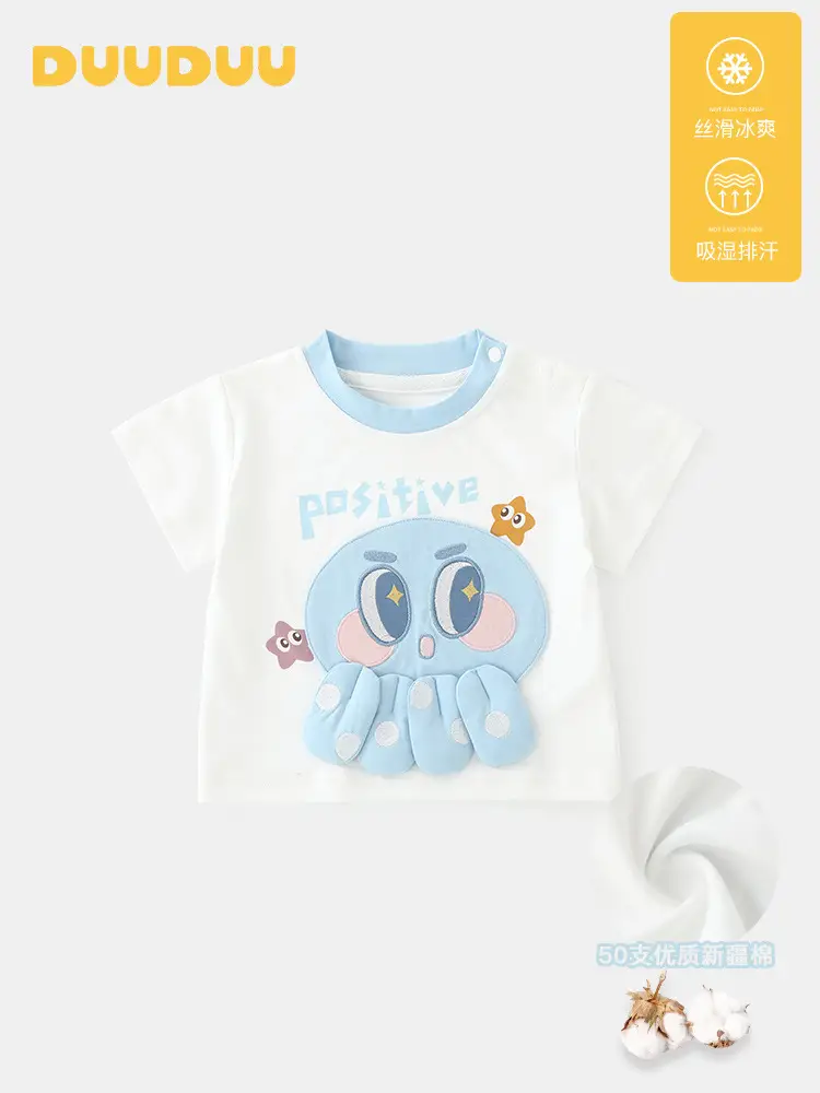 Korean Style Baby T-Shirt Blue Cartoon 2025 - Image 2