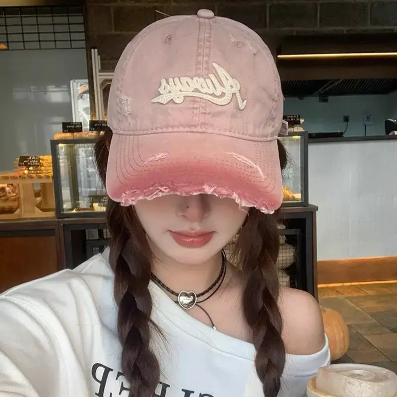 Pink American Retro Baseball Cap for Women Summer Wear