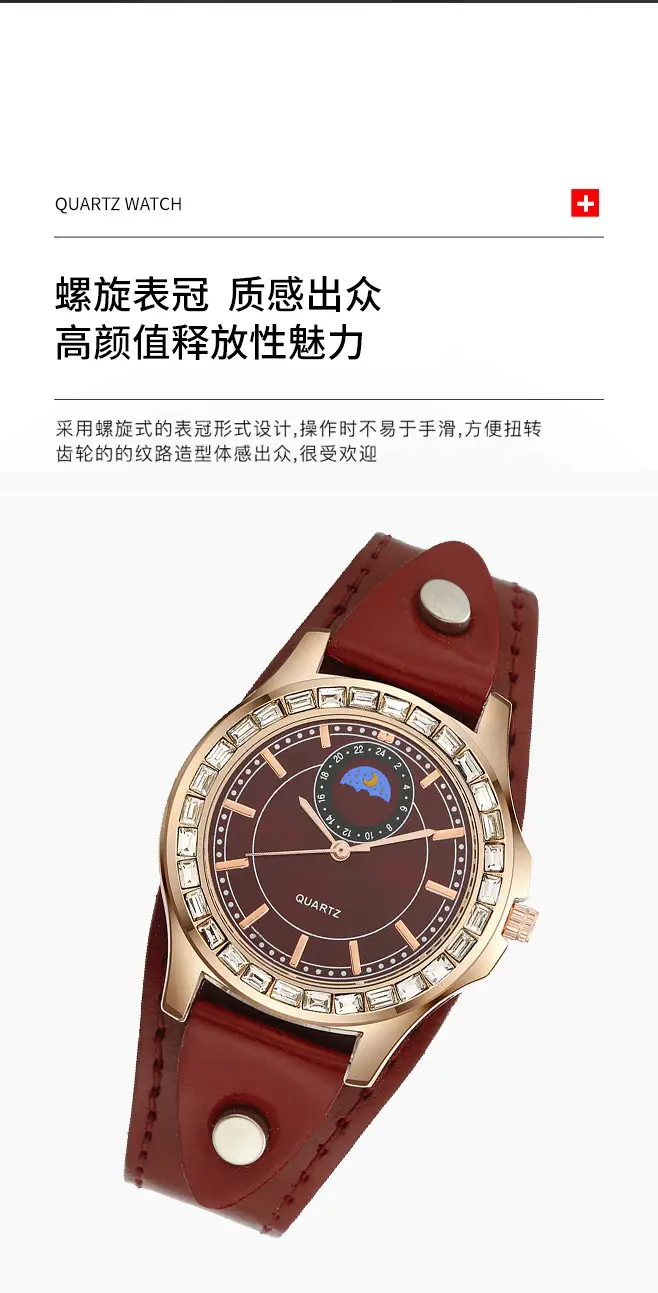 Women's Green Leather Quartz Watch with Rhinestone Dial — feature 5