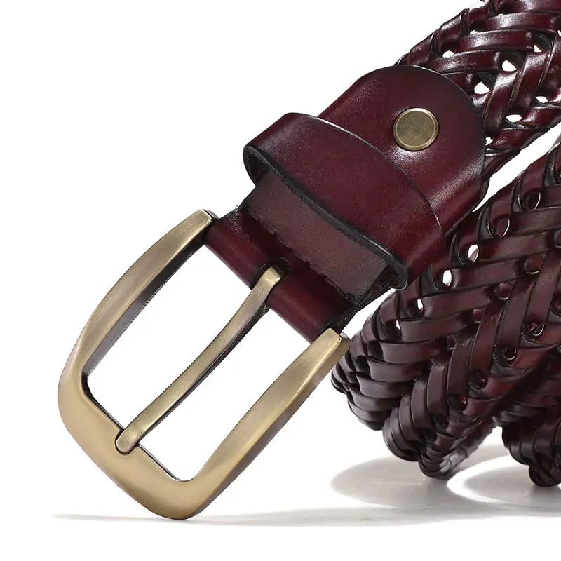 Men's Brown Leather Belt with Gold Buckle 2.6cm - Image 11