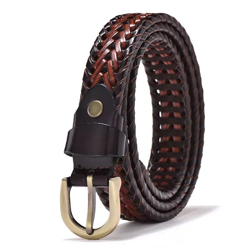 Men's Brown Leather Belt with Gold Buckle 2.6cm - Image 12