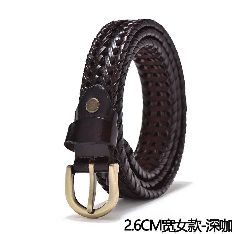 Men's Brown Leather Belt with Gold Buckle 2.6cm - Image 2