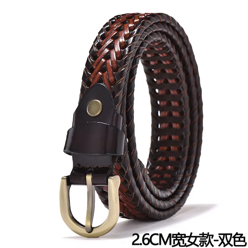 Men's Brown Leather Belt with Gold Buckle 2.6cm - Image 3