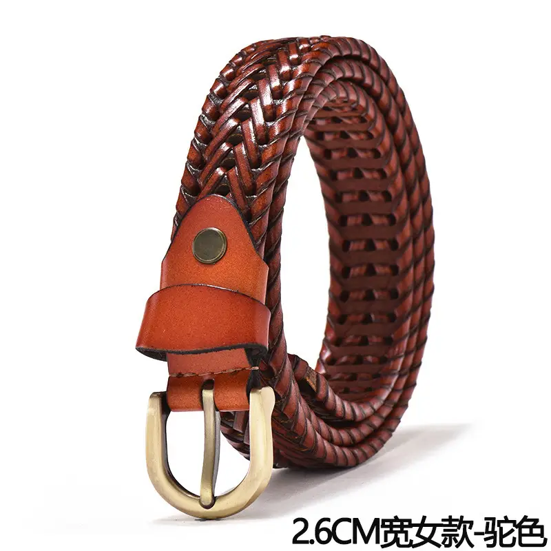 Men's Brown Leather Belt with Gold Buckle 2.6cm - Image 4