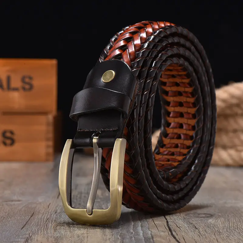 Men's Brown Leather Belt with Gold Buckle 2.6cm - Image 8