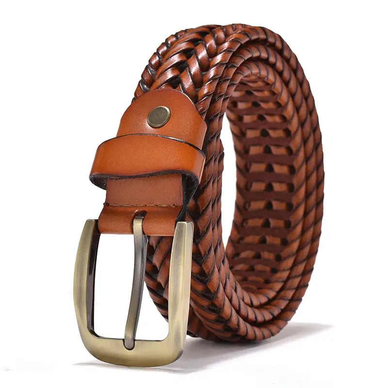 Men's Brown Leather Belt with Gold Buckle 2.6cm - Image 9