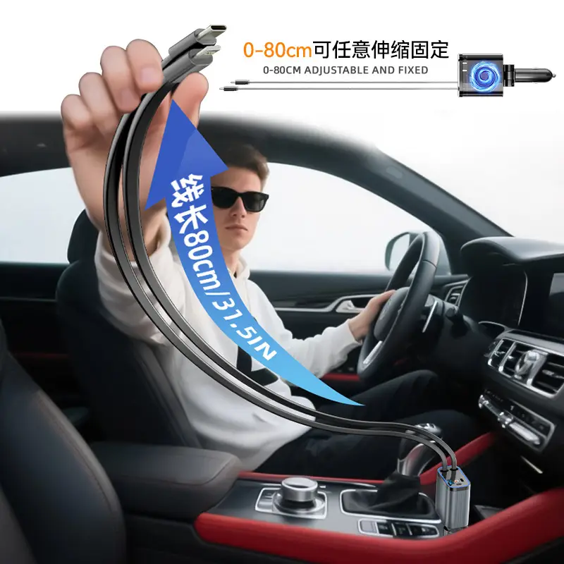 Car Charger with Cable Retractable Super Fast Charging - Image 4