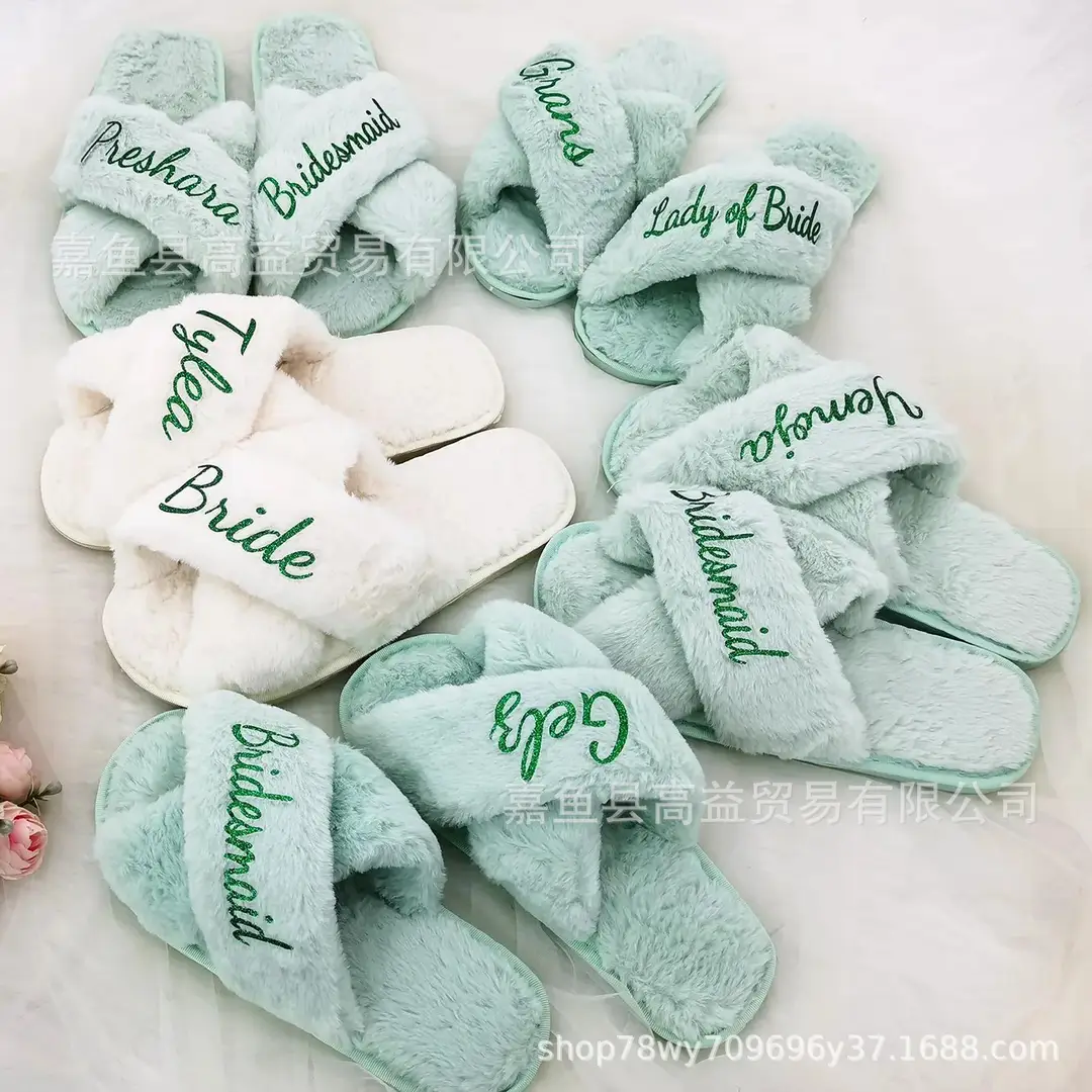 Etsy Personalized Cross-Border Popular Amazon Furry Slippers Women's Flats Home Floor Slippers Open Toe Cotton Slippers