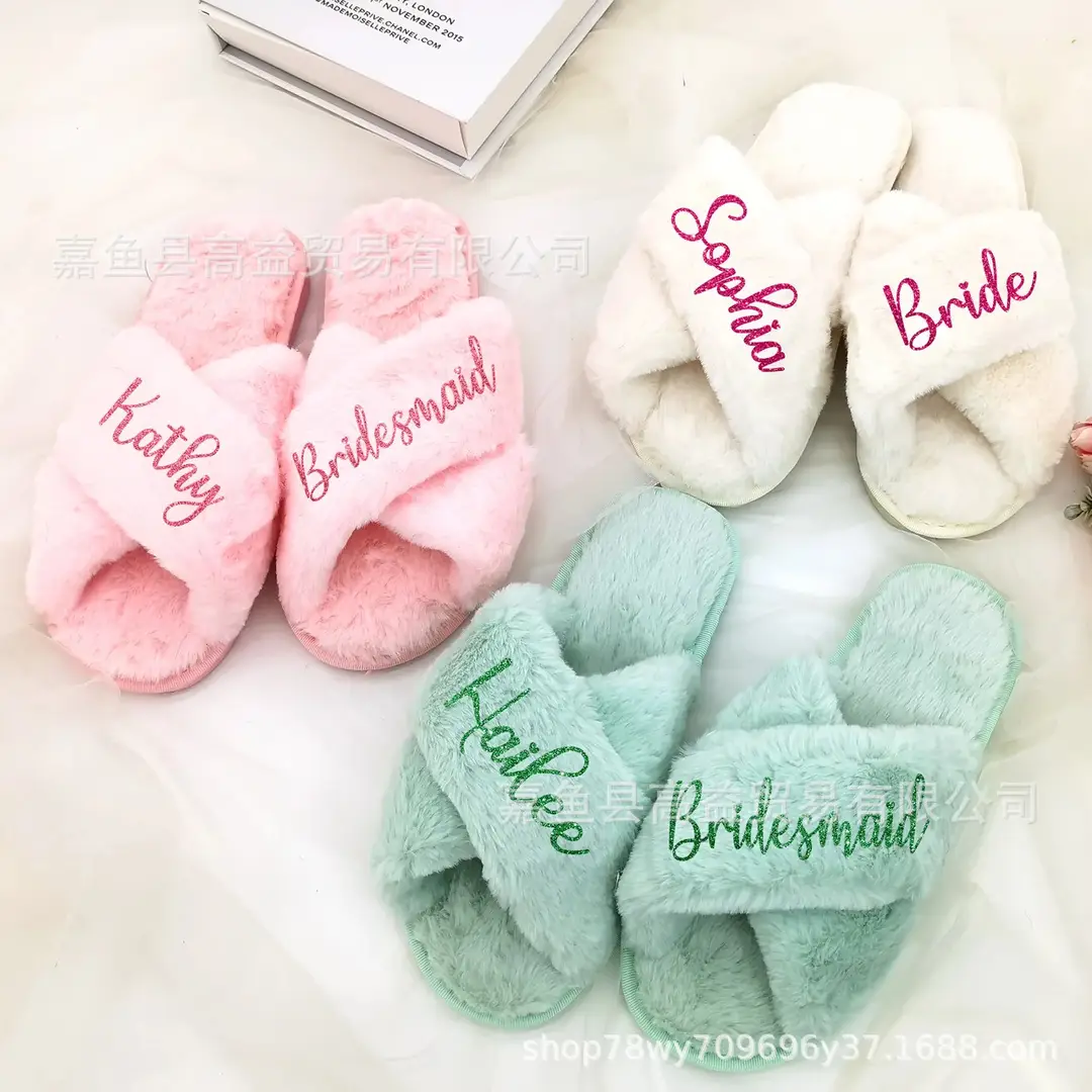 Etsy Personalized Cross-Border Popular Amazon Furry Slippers Women's Flats Home Floor Slippers Open Toe Cotton Slippers