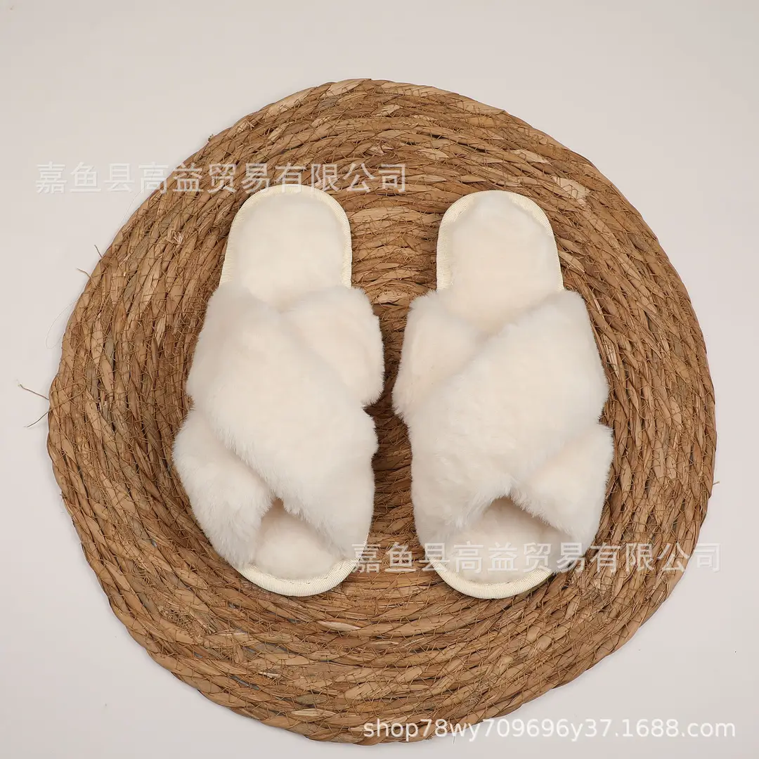 Etsy Personalized Cross-Border Popular Amazon Furry Slippers Women's Flats Home Floor Slippers Open Toe Cotton Slippers — feature 11