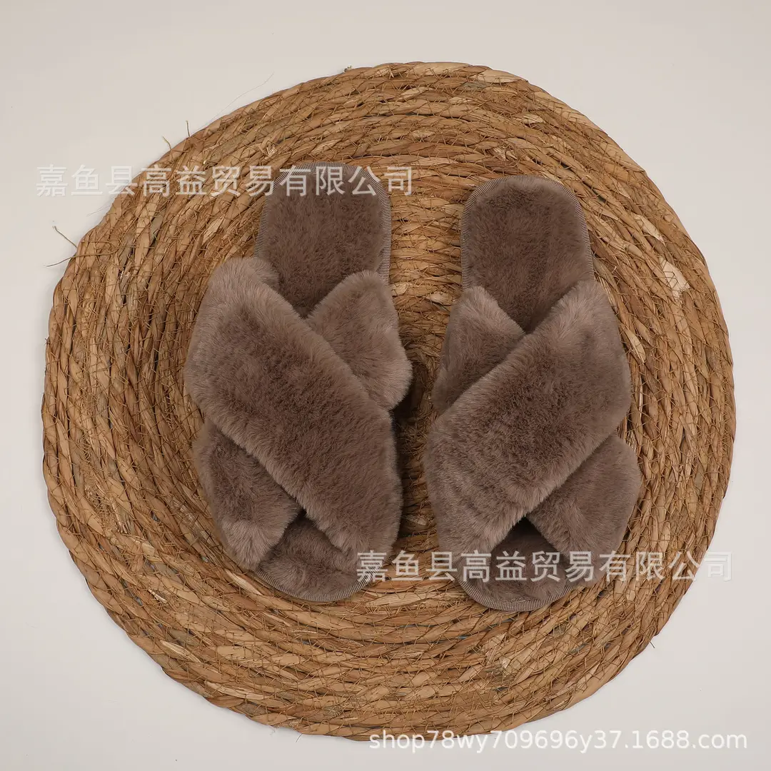 Etsy Personalized Cross-Border Popular Amazon Furry Slippers Women's Flats Home Floor Slippers Open Toe Cotton Slippers — feature 15