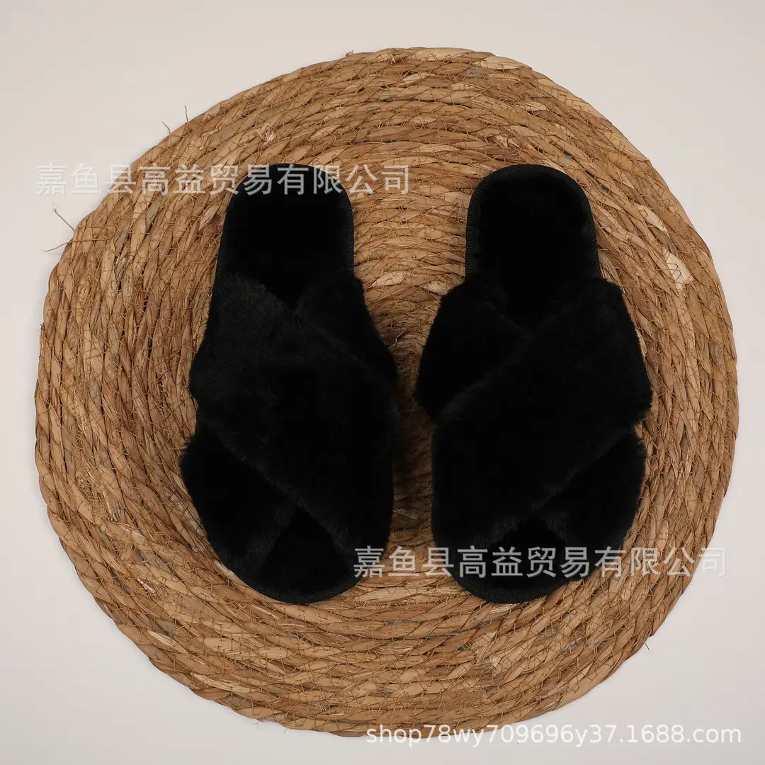 Etsy Personalized Cross-Border Popular Amazon Furry Slippers Women's Flats Home Floor Slippers Open Toe Cotton Slippers — feature 16