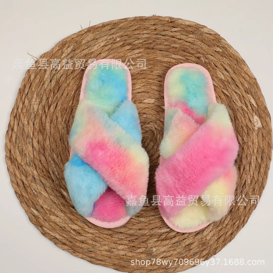 Etsy Personalized Cross-Border Popular Amazon Furry Slippers Women's Flats Home Floor Slippers Open Toe Cotton Slippers — feature 17