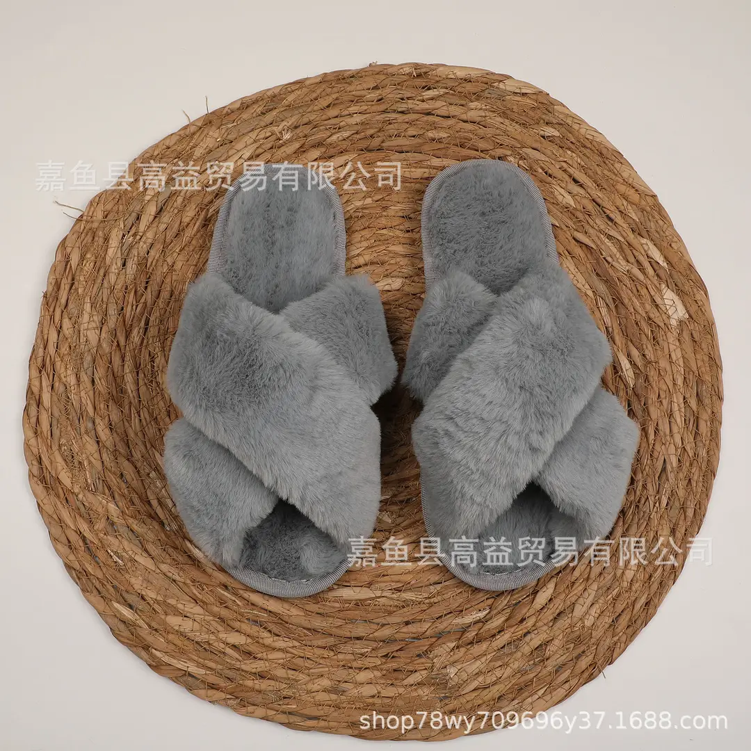 Etsy Personalized Cross-Border Popular Amazon Furry Slippers Women's Flats Home Floor Slippers Open Toe Cotton Slippers — feature 18