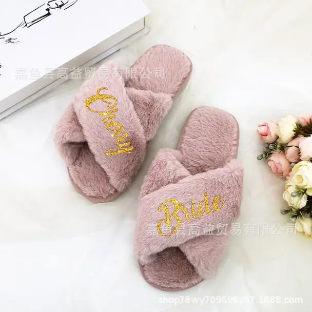 Etsy Personalized Cross-Border Popular Amazon Furry Slippers Women's Flats Home Floor Slippers Open Toe Cotton Slippers — feature 6