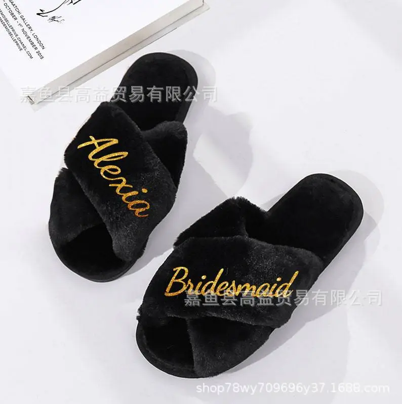 Etsy Personalized Cross-Border Popular Amazon Furry Slippers Women's Flats Home Floor Slippers Open Toe Cotton Slippers — feature 7