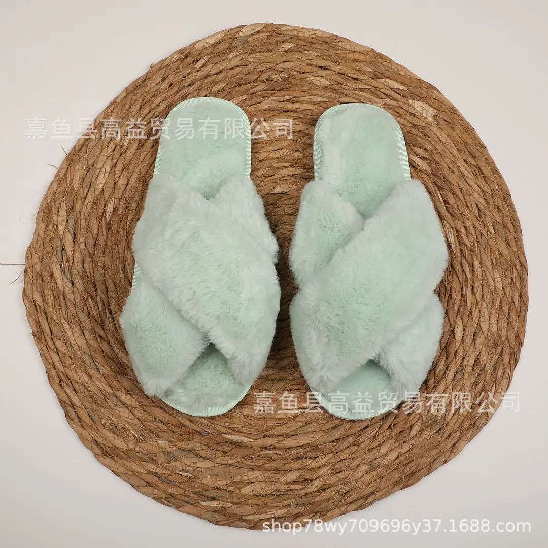 Etsy Personalized Cross-Border Popular Amazon Furry Slippers Women's Flats Home Floor Slippers Open Toe Cotton Slippers