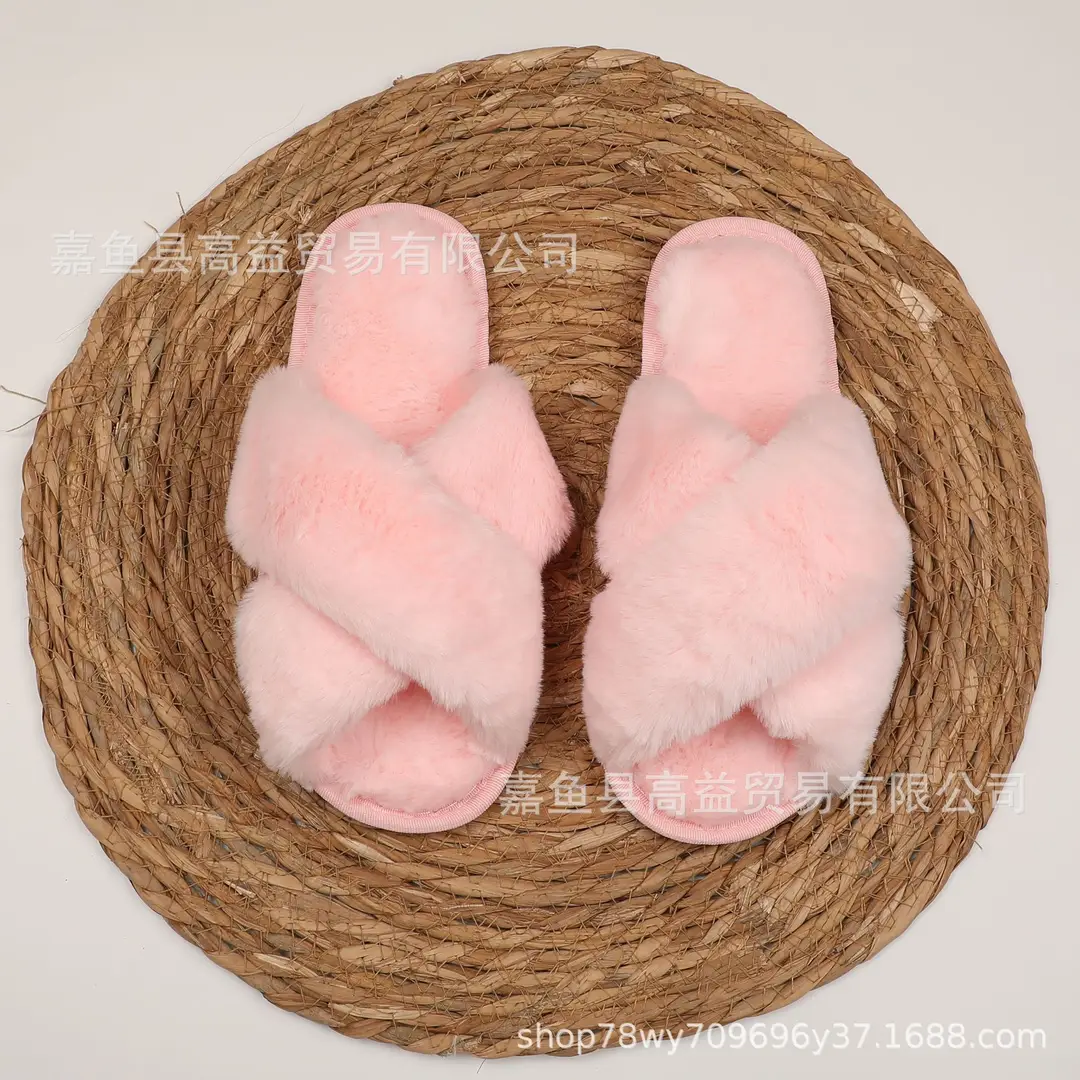Etsy Personalized Cross-Border Popular Amazon Furry Slippers Women's Flats Home Floor Slippers Open Toe Cotton Slippers