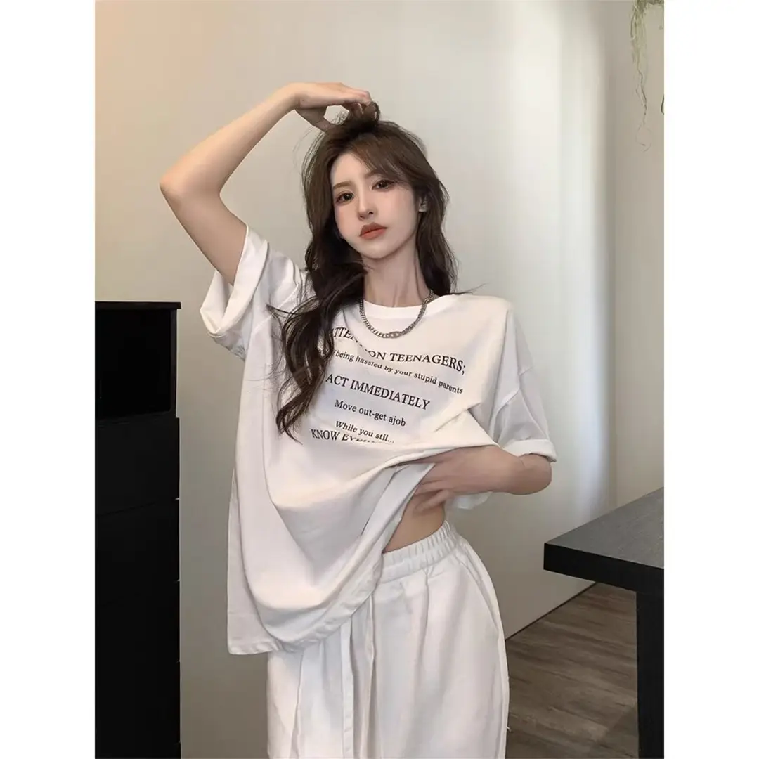Letter Print Short Sleeve Women's Summer New Hong Kong Style T-Shirt Casual Loose Ice Silk Cool Feeling Top with Ice Silk Texture — feature 4