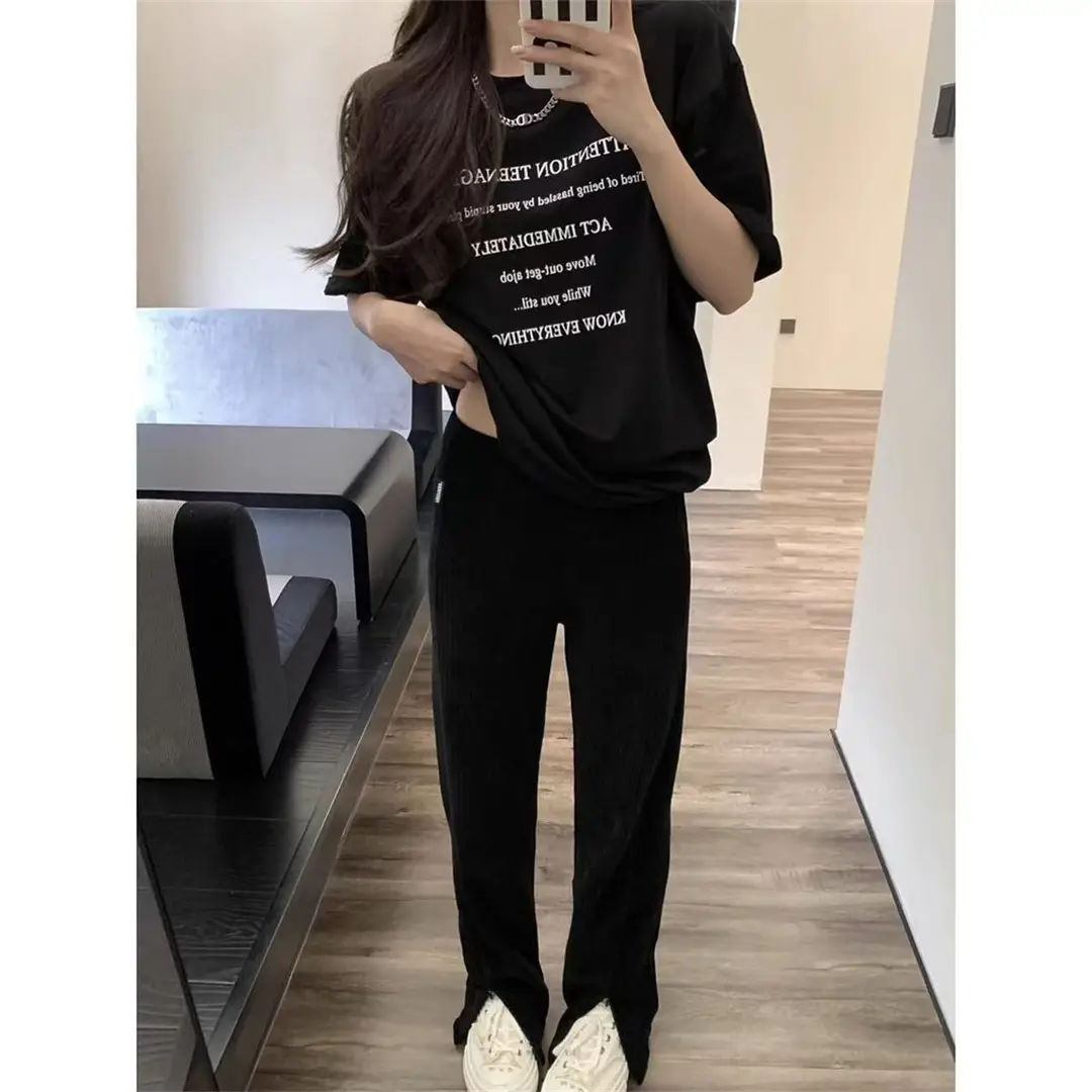 Letter Print Short Sleeve Women's Summer New Hong Kong Style T-Shirt Casual Loose Ice Silk Cool Feeling Top with Ice Silk Texture — feature 7