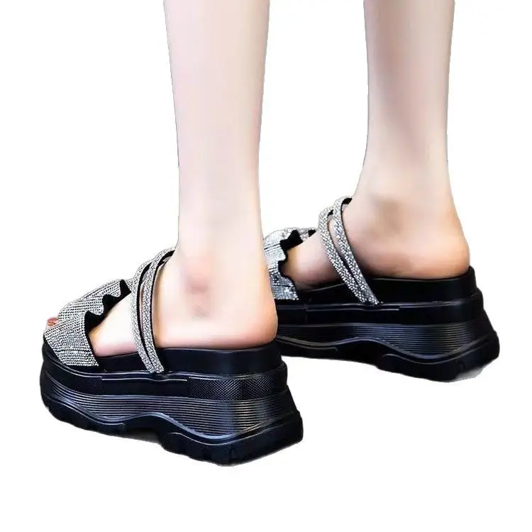 Rhinestone Two-Wear Sandals 2025 New Women's Summer Versatile Fairy Style Slippers Thick-Soled Platform Shoes One-Line Sandals - Image 7