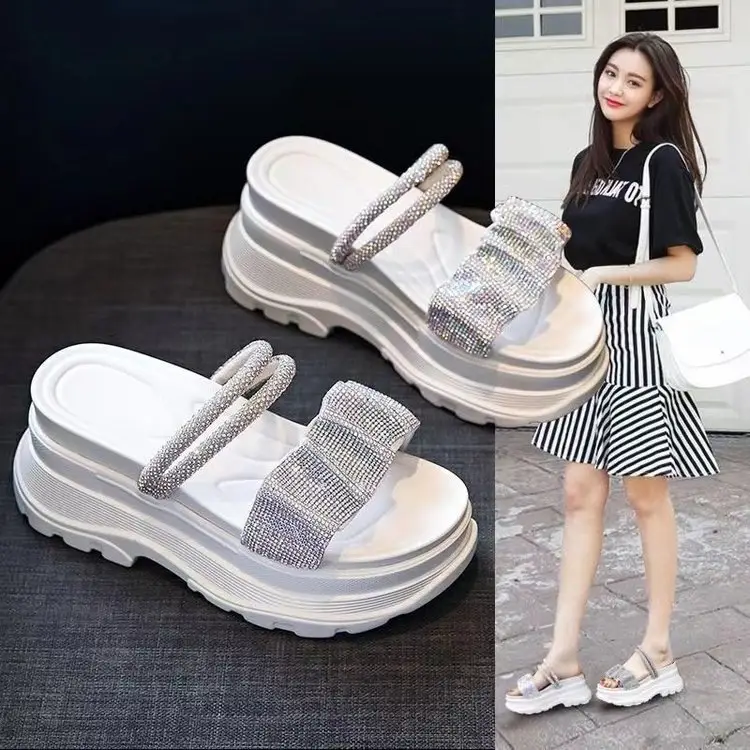 Rhinestone Two-Wear Sandals 2025 New Women's Summer Versatile Fairy Style Slippers Thick-Soled Platform Shoes One-Line Sandals — feature 3
