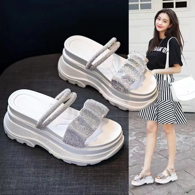 Rhinestone Two-Wear Sandals 2025 New Women's Summer Versatile Fairy Style Slippers Thick-Soled Platform Shoes One-Line Sandals — feature 6