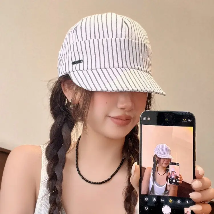 Japanese Retro Striped Duckbill Cap for Women - Image 5