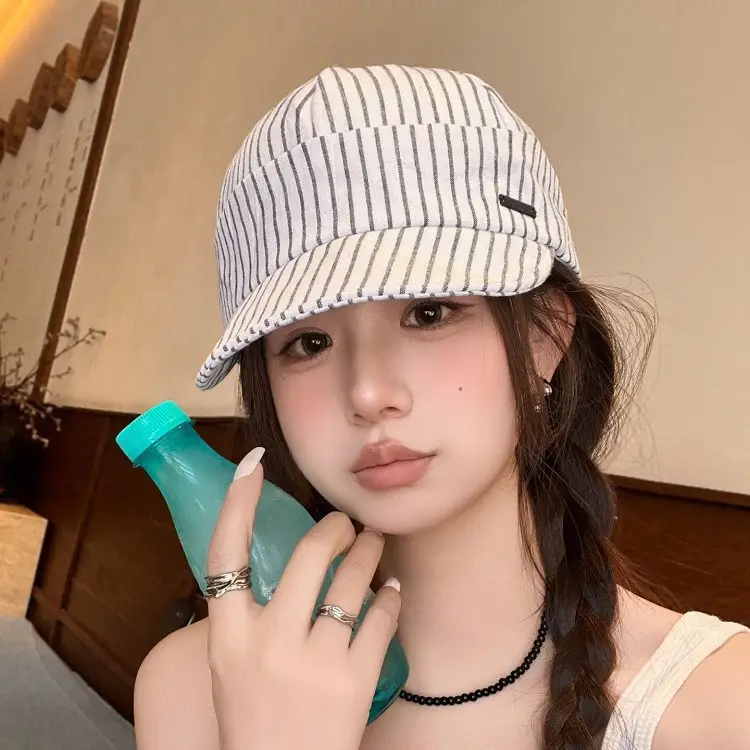 Japanese Retro Striped Duckbill Cap for Women - Image 6