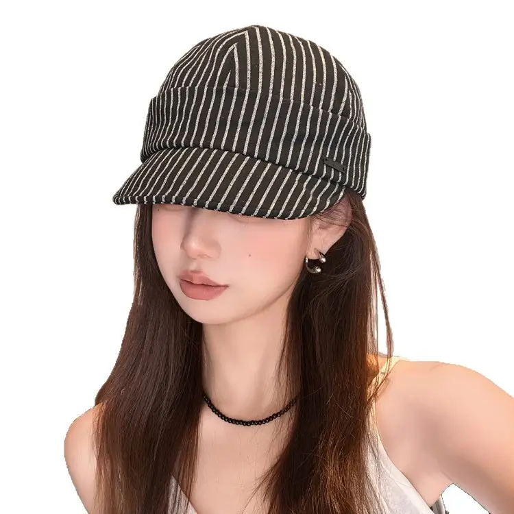 Japanese Retro Striped Duckbill Cap for Women - Image 8