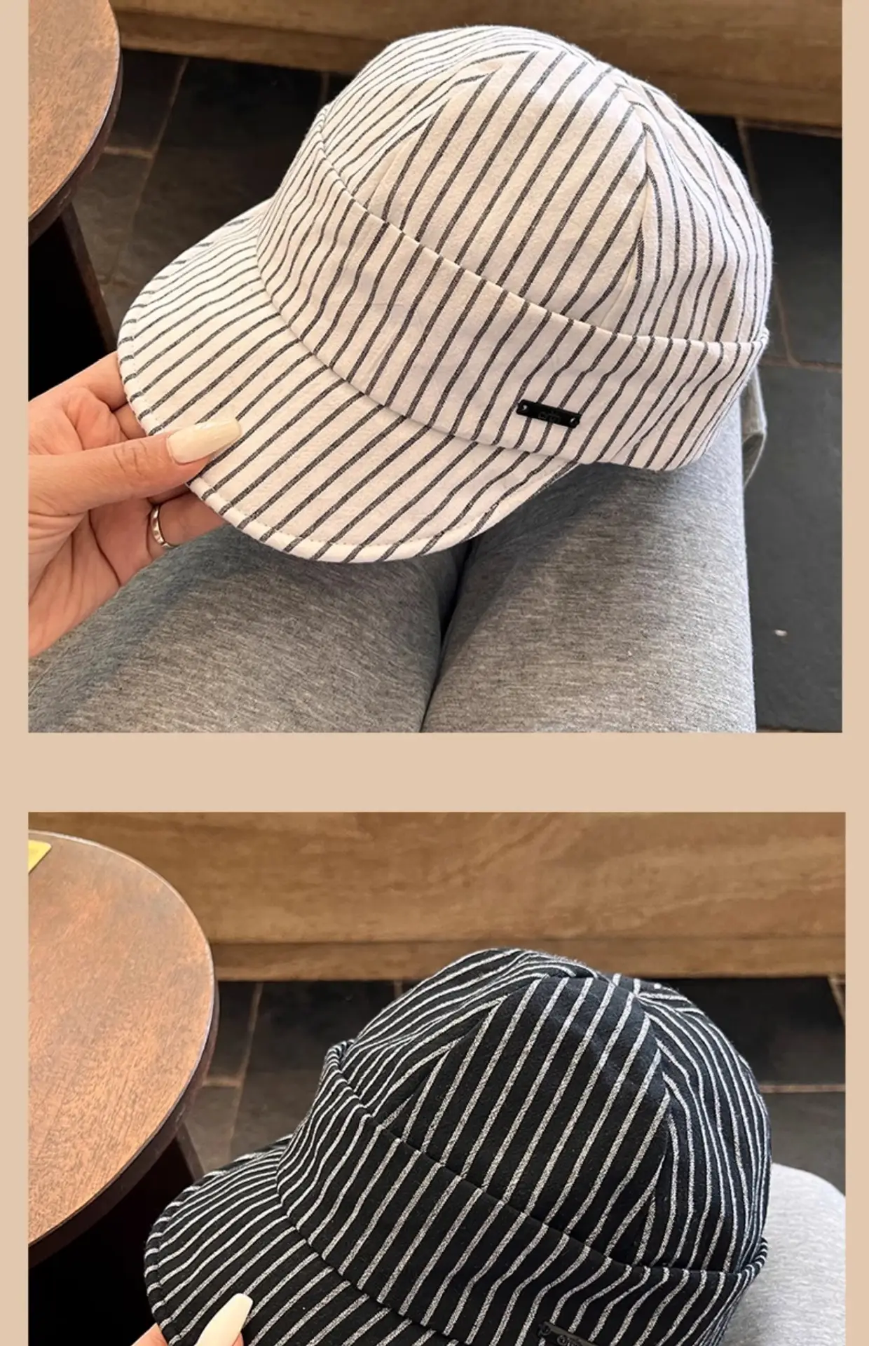 Japanese Retro Striped Duckbill Cap for Women — feature 14