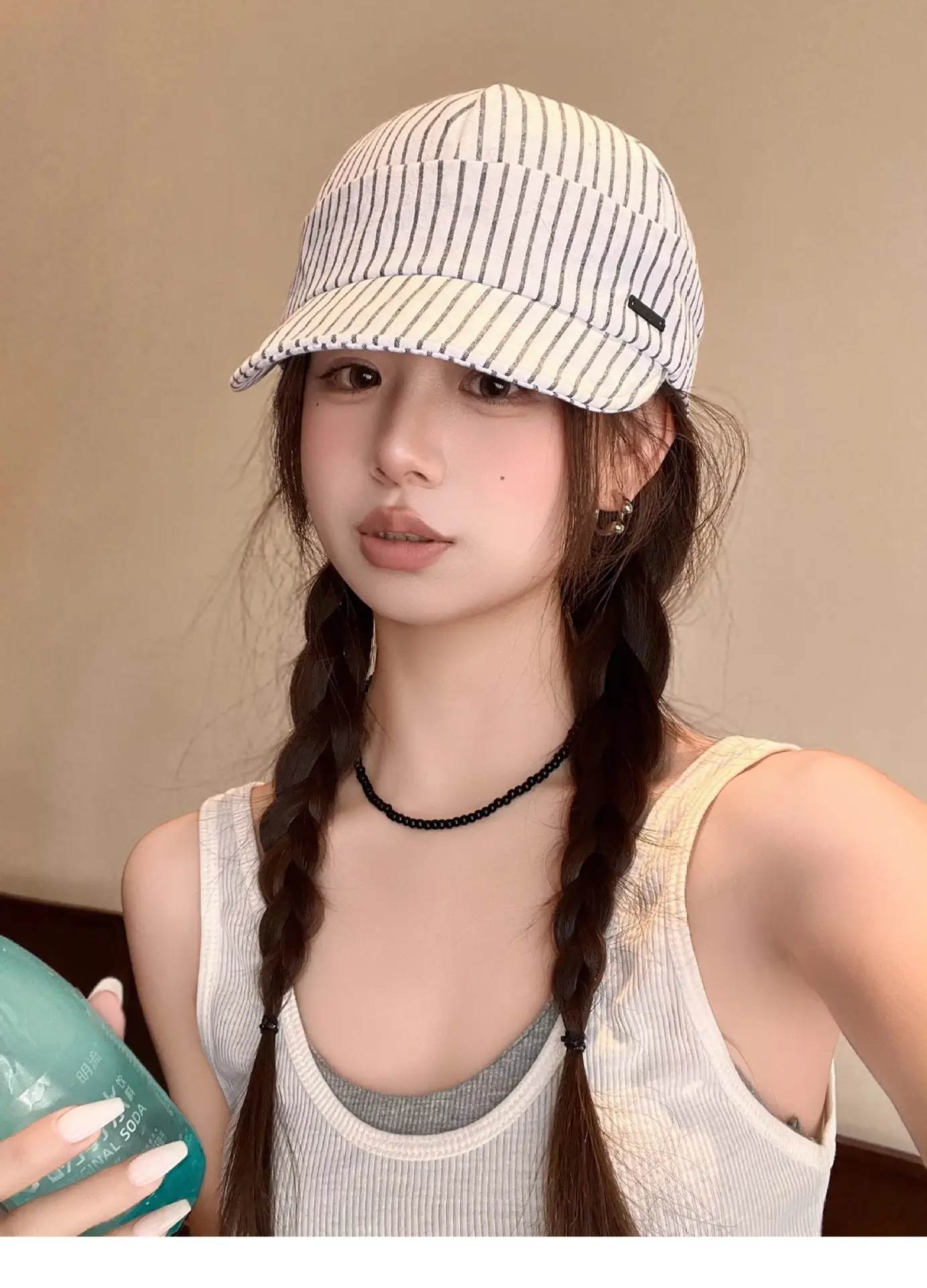 Japanese Retro Striped Duckbill Cap for Women — feature 2