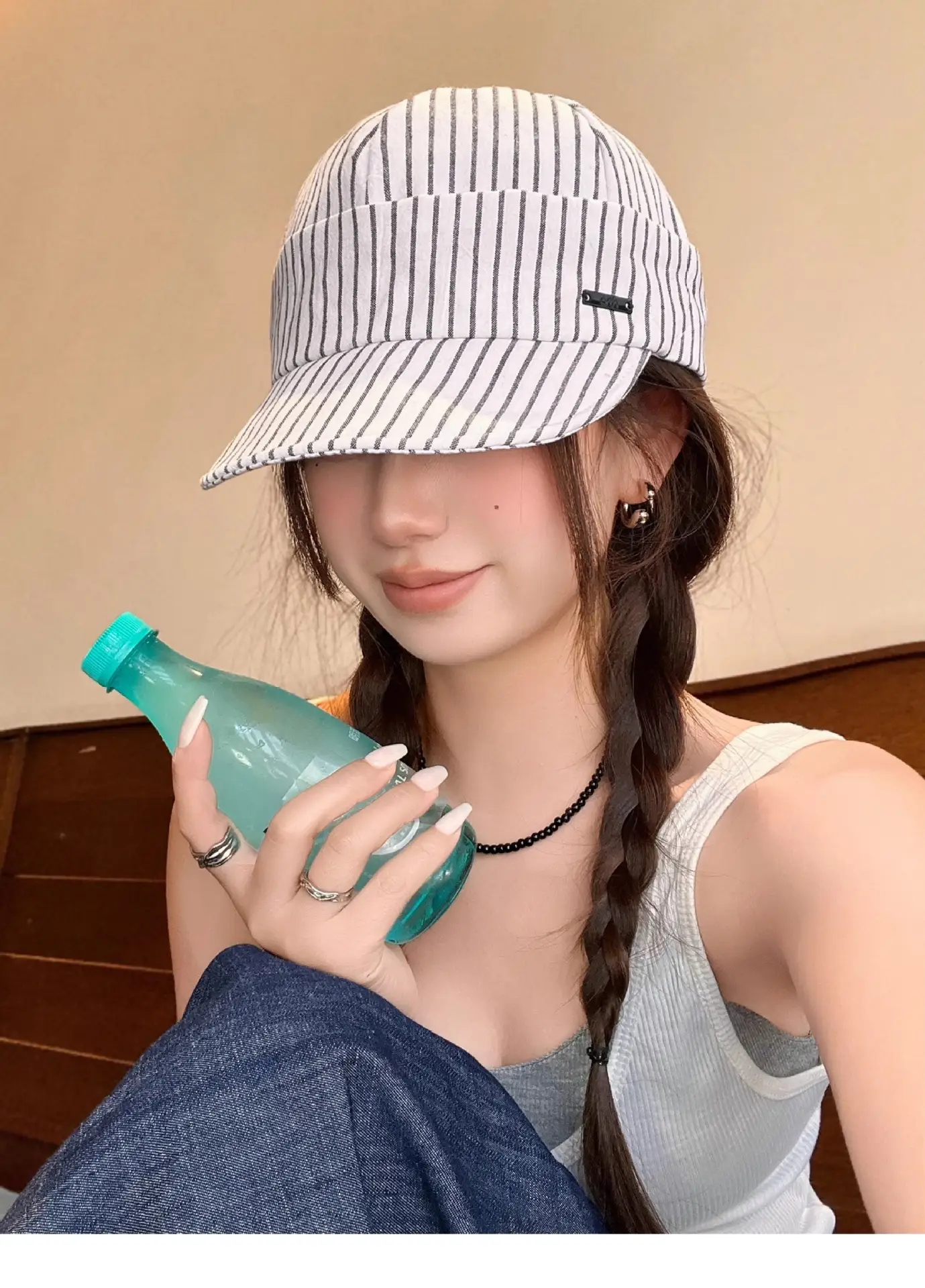 Japanese Retro Striped Duckbill Cap for Women — feature 3