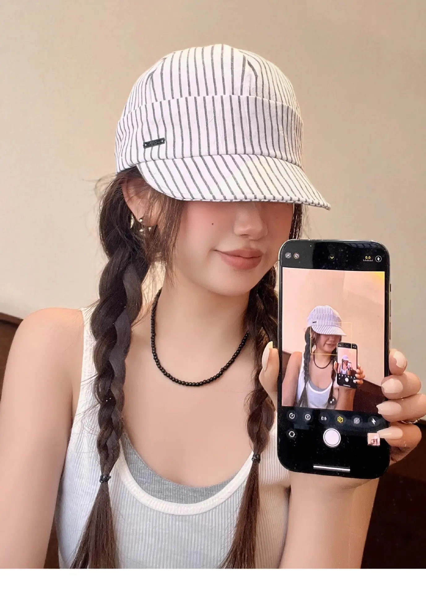 Japanese Retro Striped Duckbill Cap for Women — feature 4