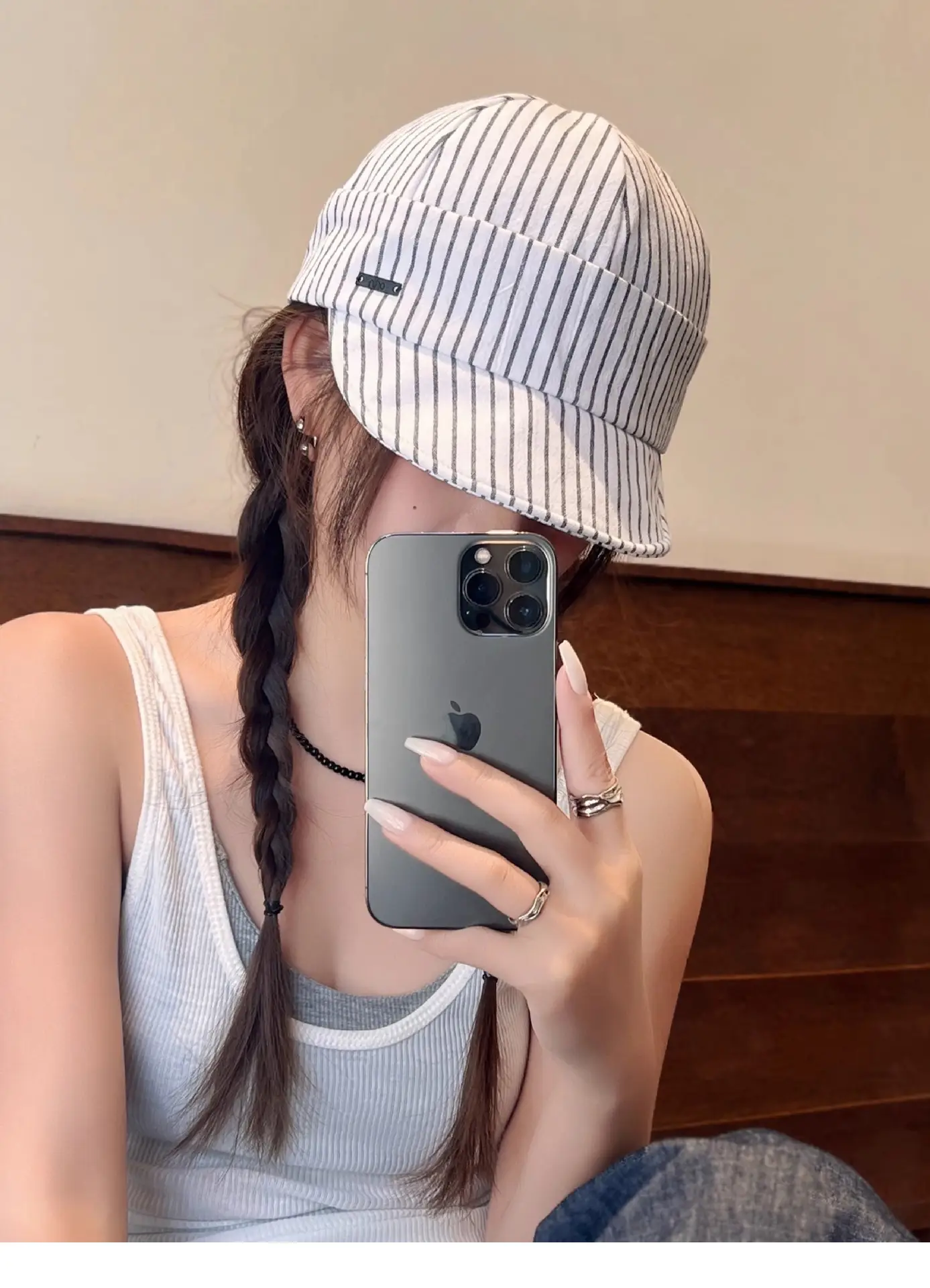 Japanese Retro Striped Duckbill Cap for Women — feature 5