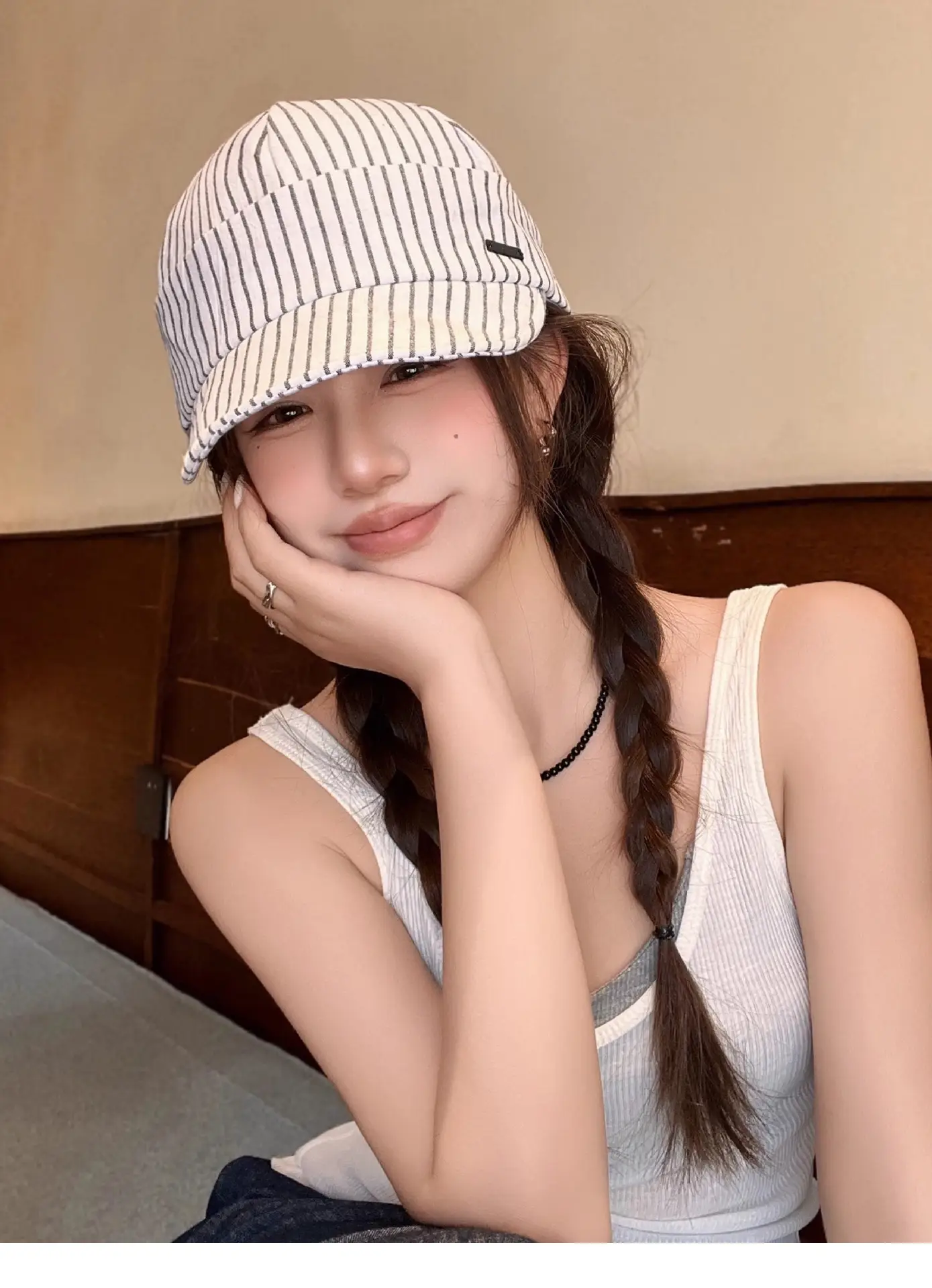 Japanese Retro Striped Duckbill Cap for Women — feature 6