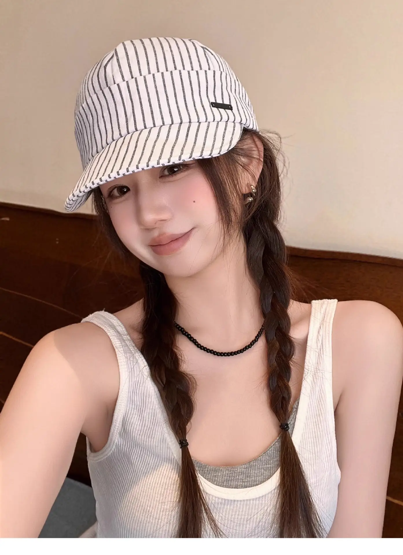 Japanese Retro Striped Duckbill Cap for Women — feature 7