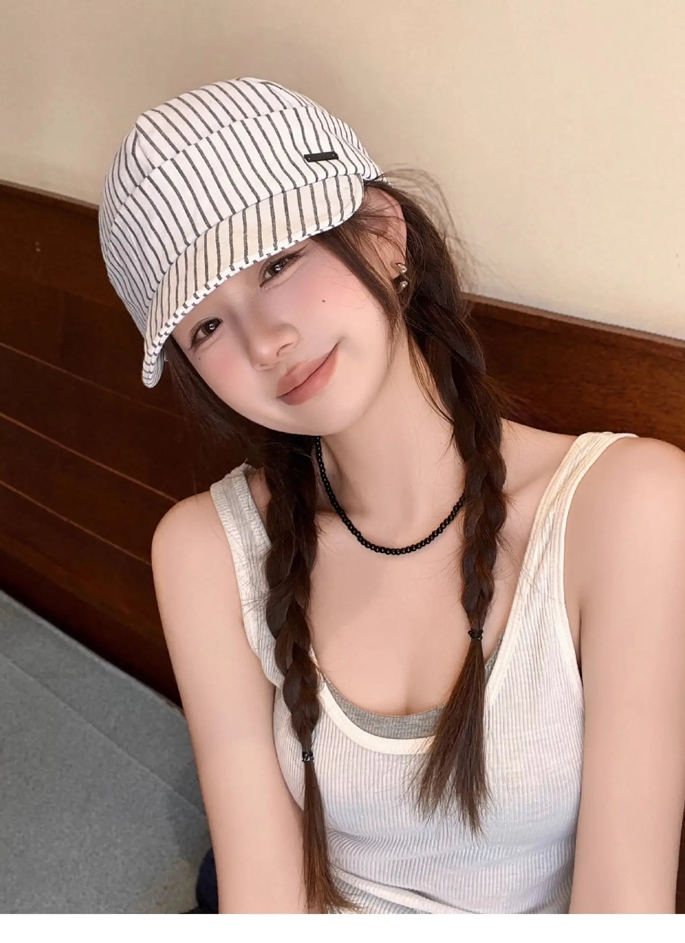 Japanese Retro Striped Duckbill Cap for Women — feature 8