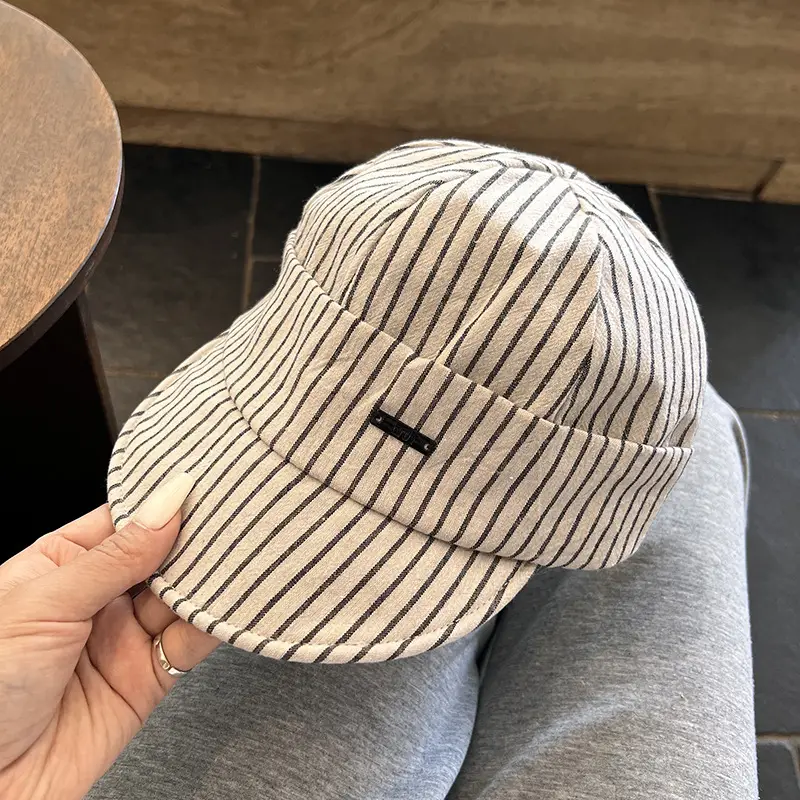 Japanese Retro Striped Duckbill Cap for Women - Image 3