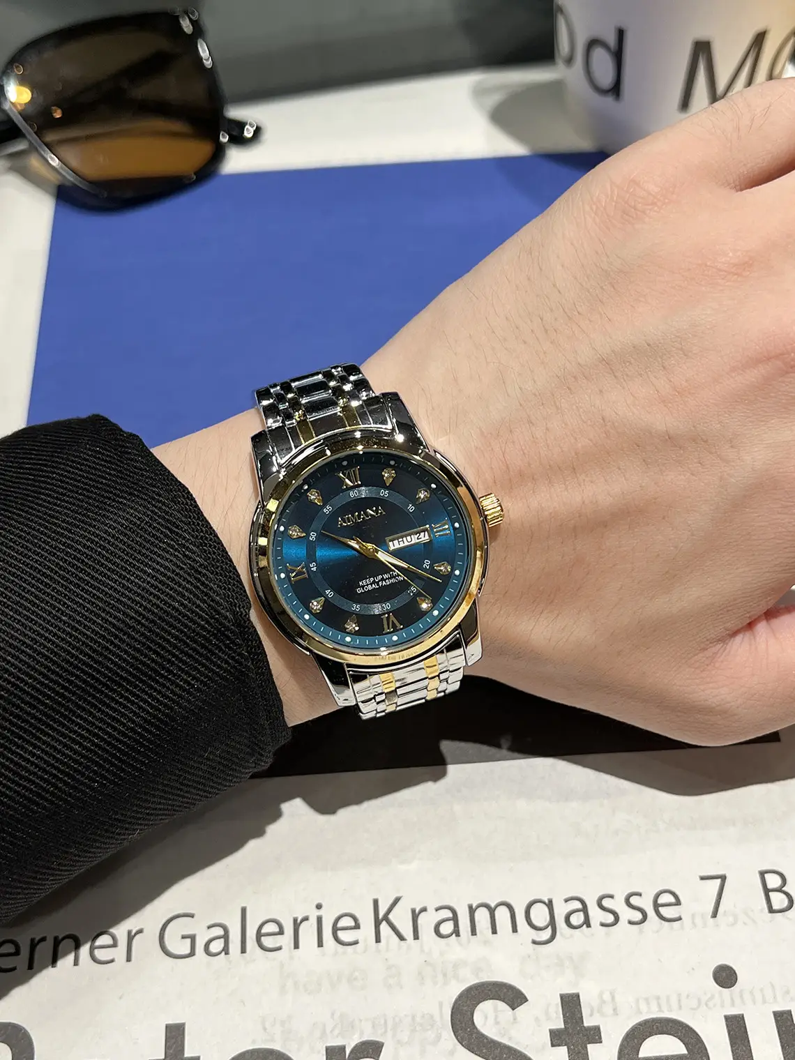 Men's Swiss Quartz Watch Blue Crystal Band Waterproof - Image 3