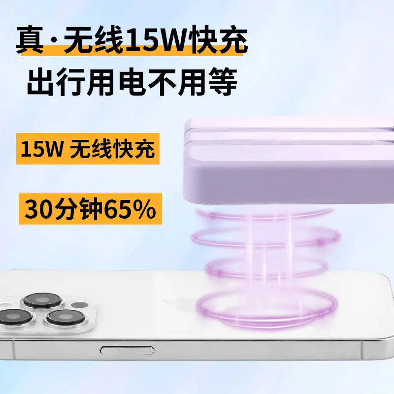 Cross-Border Wholesale Magnetic Wireless Magsafe Power Bank with Large Capacity and Built-In Cable Fast Charging Mobile Power Supply Customized