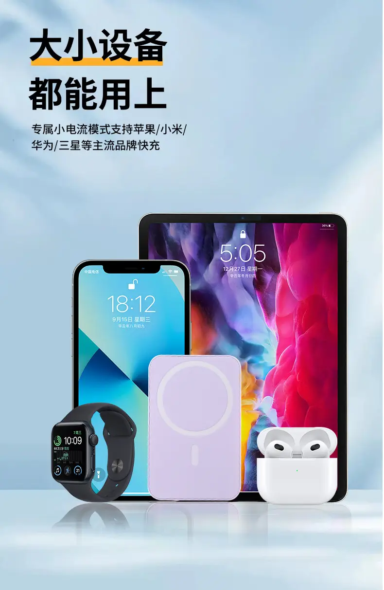 Cross-Border Wholesale Magnetic Wireless Magsafe Power Bank with Large Capacity and Built-In Cable Fast Charging Mobile Power Supply Customized — feature 13