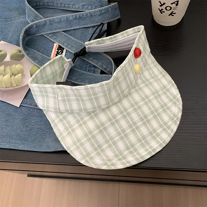 Japanese-Style Plaid Visor Hat for Women Summer Sunshade Cap