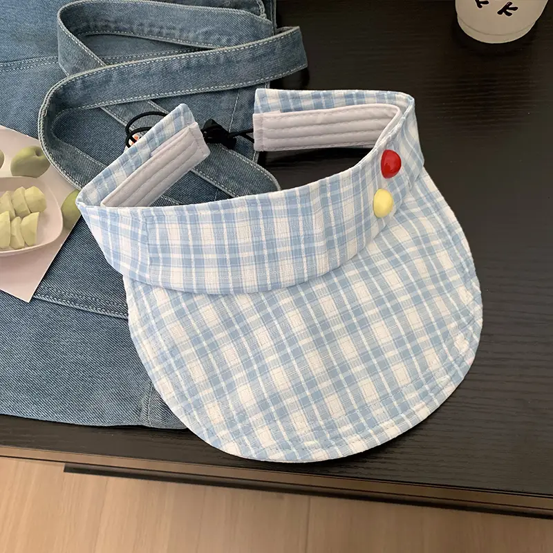Japanese-Style Plaid Visor Hat for Women Summer Sunshade Cap