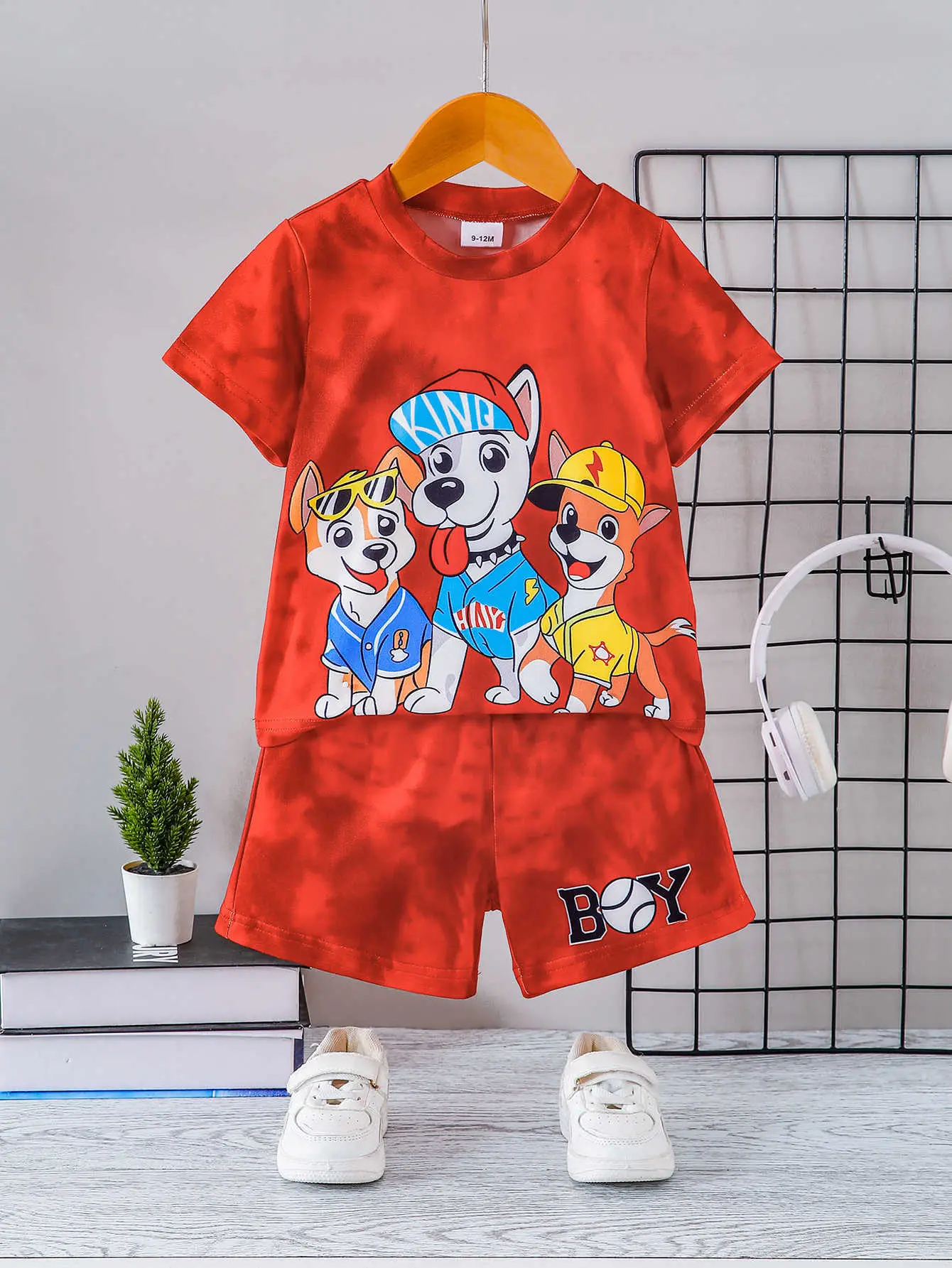 Kids Cartoon Print Red Shorts Set for Boys Baby — feature 2